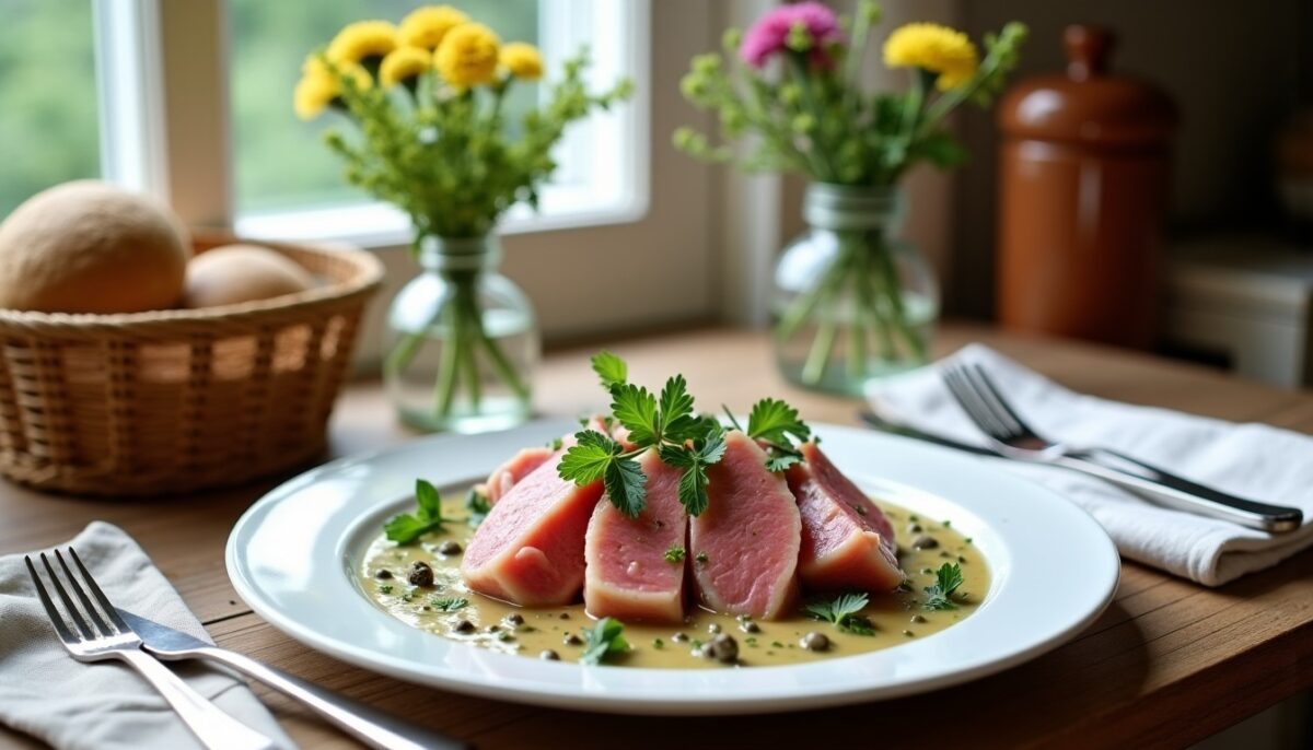 Recette traditionnelle de tête de veau accompagnée d'une sauce gribiche maison facile à réaliser